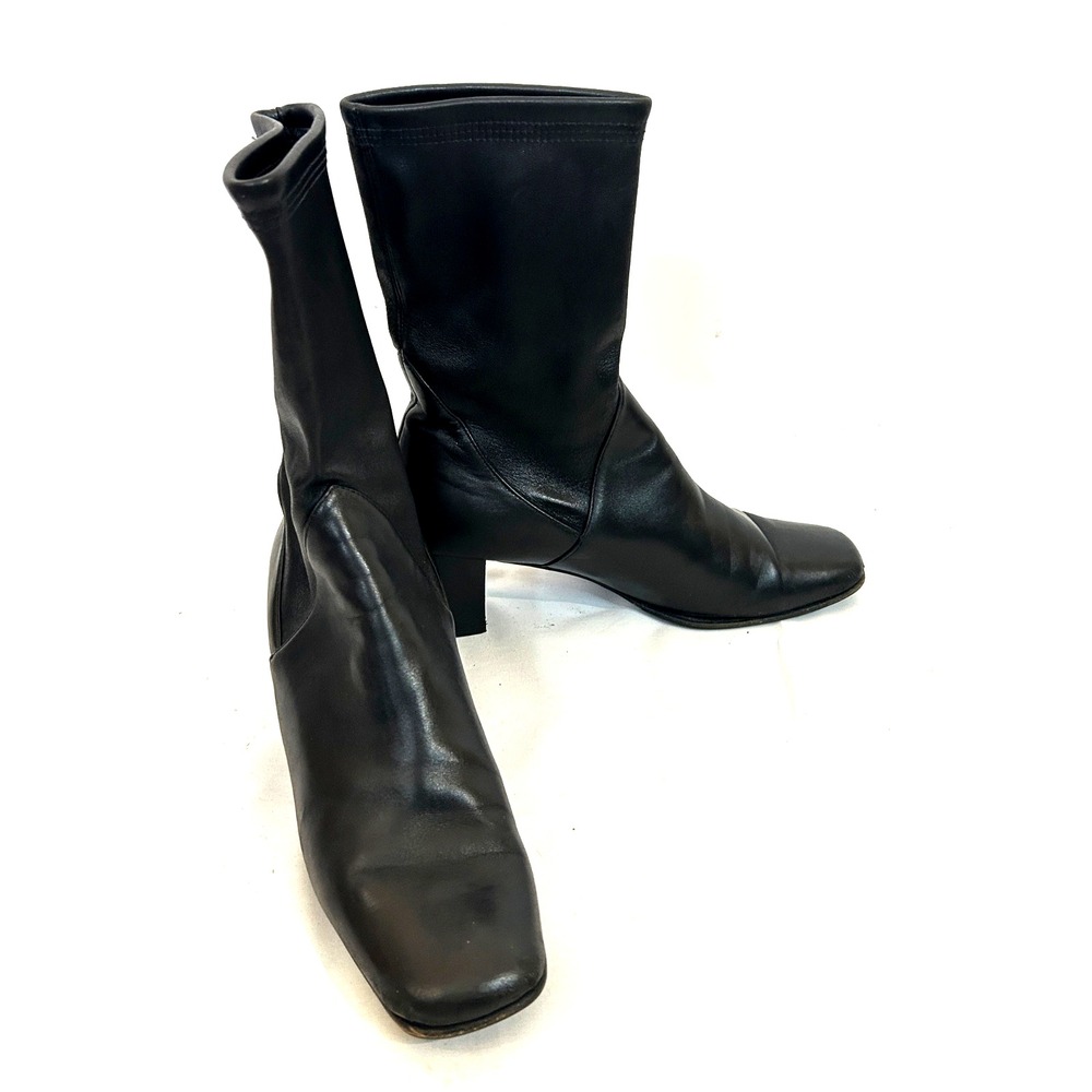 Salvatore Ferragamo Black Calf Skin Leather Ankle Boots Size 8 B Square Toe